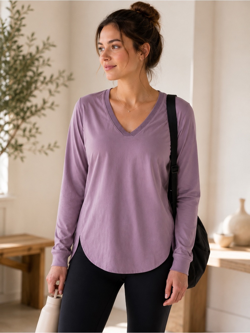 Athleta Zephyr Long Sleeve Top XL Lavender Athleisure Travel